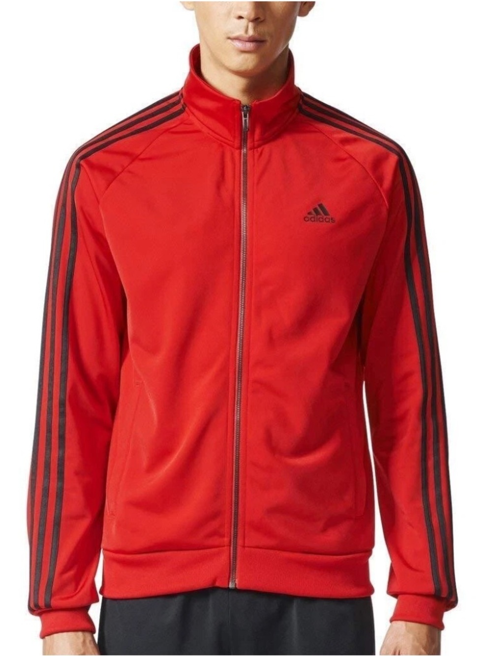 Adidas Mens Essentials 3-Stripe Tricot Track Jacket Red